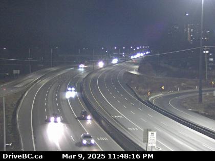 Traffic Cam Hwy-1 in Coquitlam, west of the Brunette Ave overpass, looking east. (elevation: 17 metres) <div style='font-size:8pt;font-style:italic'> <br>View will change temporarily when operators monitor incidents and traffic flow. </div> Player