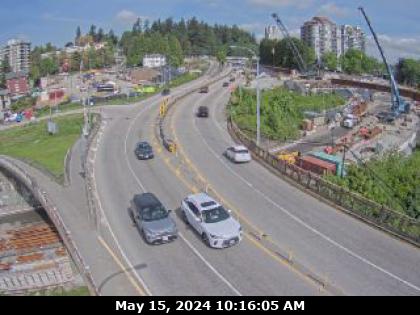 Traffic Cam Pattullo Bridge at north end, in New Westminster, looking north. (elevation: 20 metres) <div style='font-size:8pt;font-style:italic'> <br>Images courtesy of <a href='https://www.translink.ca/' target='_blank'>TransLink</a> </div> Player