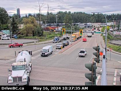 Traffic Cam Hwy-17 (South Fraser Perimeter Rd) at Bridgeview Dr, looking south. (elevation: 5 metres) Player