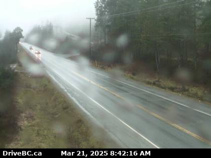 Hwy-18, mid-point between Hwy-1 turn-off and Cowichan Lake exit, looking west. (elevation: 301 metres) Traffic Camera