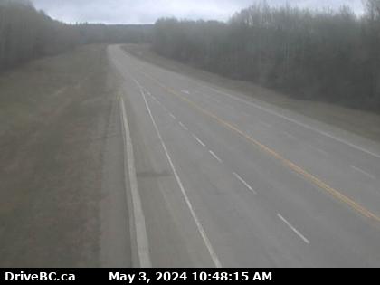 Hwy-97 - Hwy-77 junction, on Hwy-97 about 28 km north of Ft. Nelson, looking east. (elevation: 458 metres) Traffic Camera
