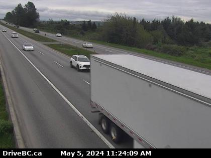 Hwy-99, near Hwy-91 around Mud Bay in Surrey, looking east on Hwy-99 southbound. (elevation: 2 metres) Traffic Camera