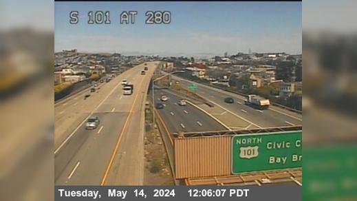 Traffic Cam San Francisco › South: TV380 -- US-101 : At 280 Split Player
